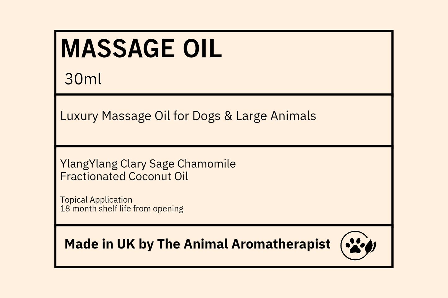Luxury Aromatherapy Massage Oil for Dogs (Ylang Ylang, Clary Sage & Chamomile) 30ml dropper bottle