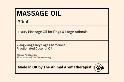 Luxury Aromatherapy Massage Oil for Dogs (Ylang Ylang, Clary Sage & Chamomile) 30ml dropper bottle